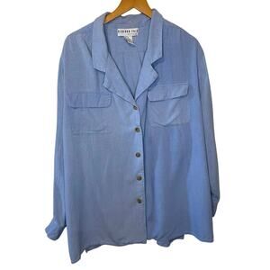 VTG Bedford Fair 100% Silk Light Blue Women’s Long Sleeve Button Up Shirt 2XL